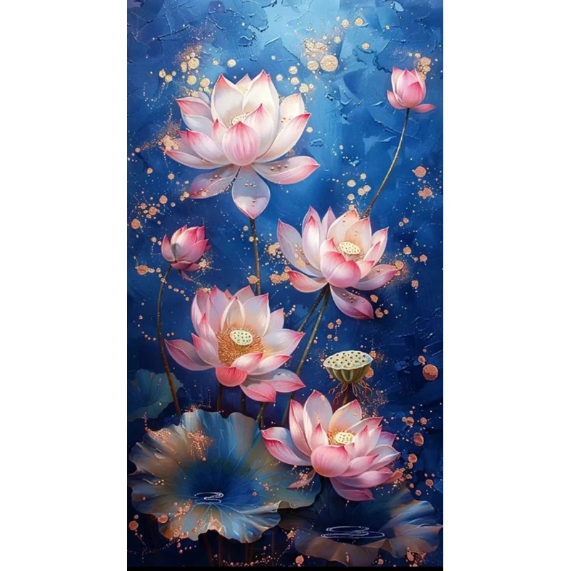 9ct 60x100cm Lotus Embroidery DIY Chinese Style Printed Kits Cross Stitch Needlework Set Home Decor Crafts