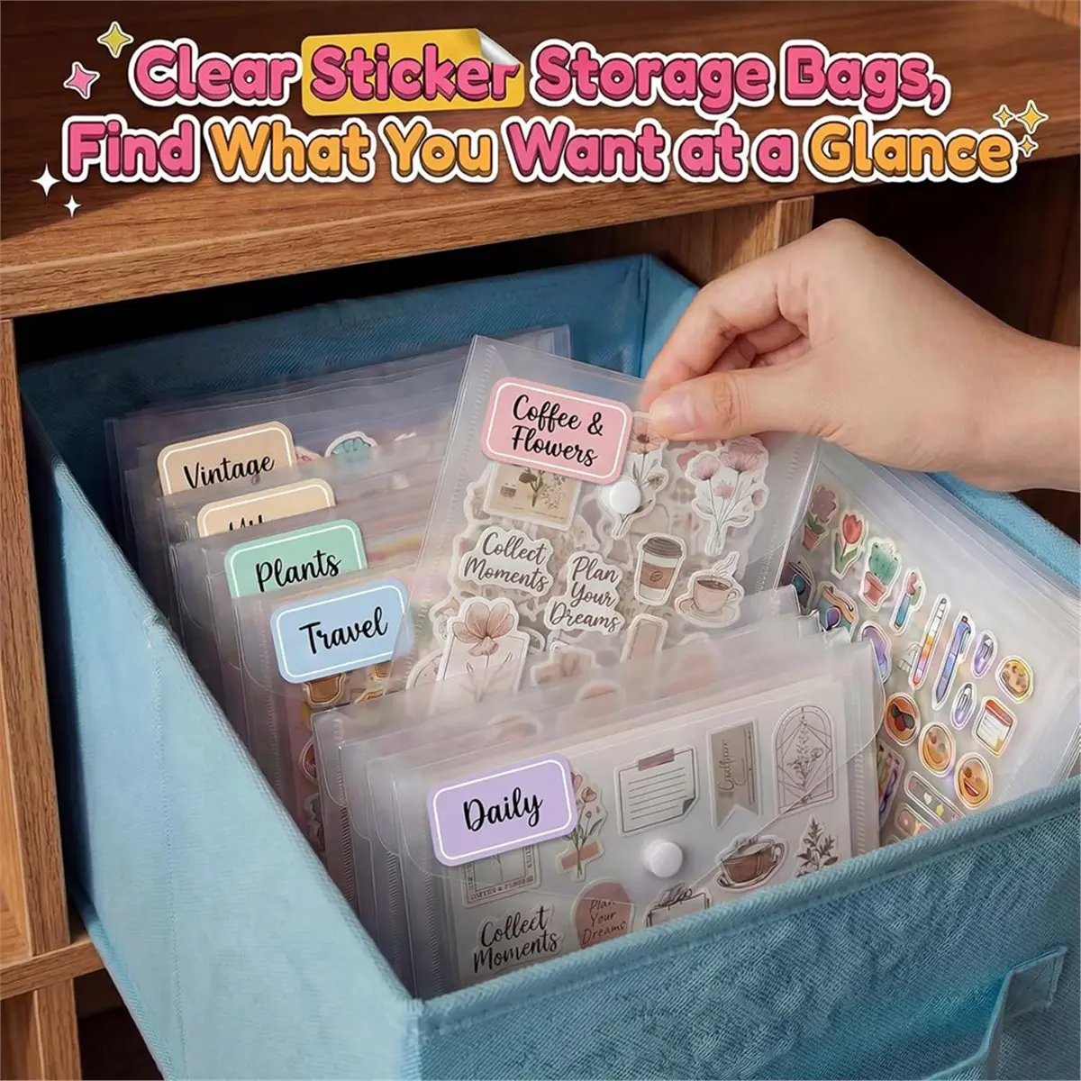 2026 New Sticker Organizer,Clear Plastic Envelopes with Snap,12 Pack Waterproof for Sticker Storage,Scrapbook Storage,Stamping