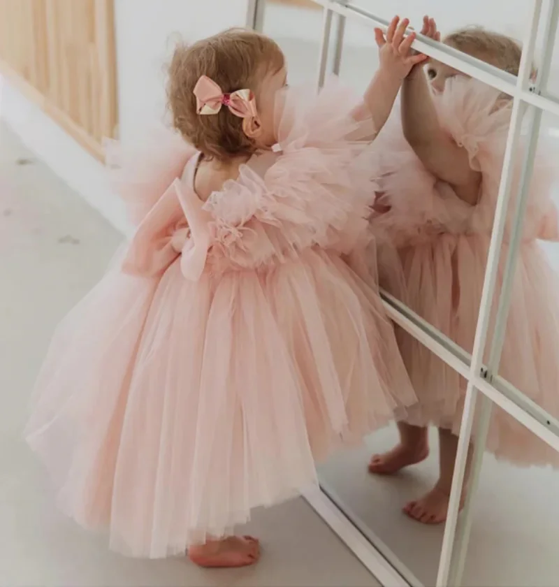 

Baby Girls Dresses Tutu Cake Outfit First Birthday Gown Toddler Girls High Low Square Collar Formal Party Pageant Dress 12M