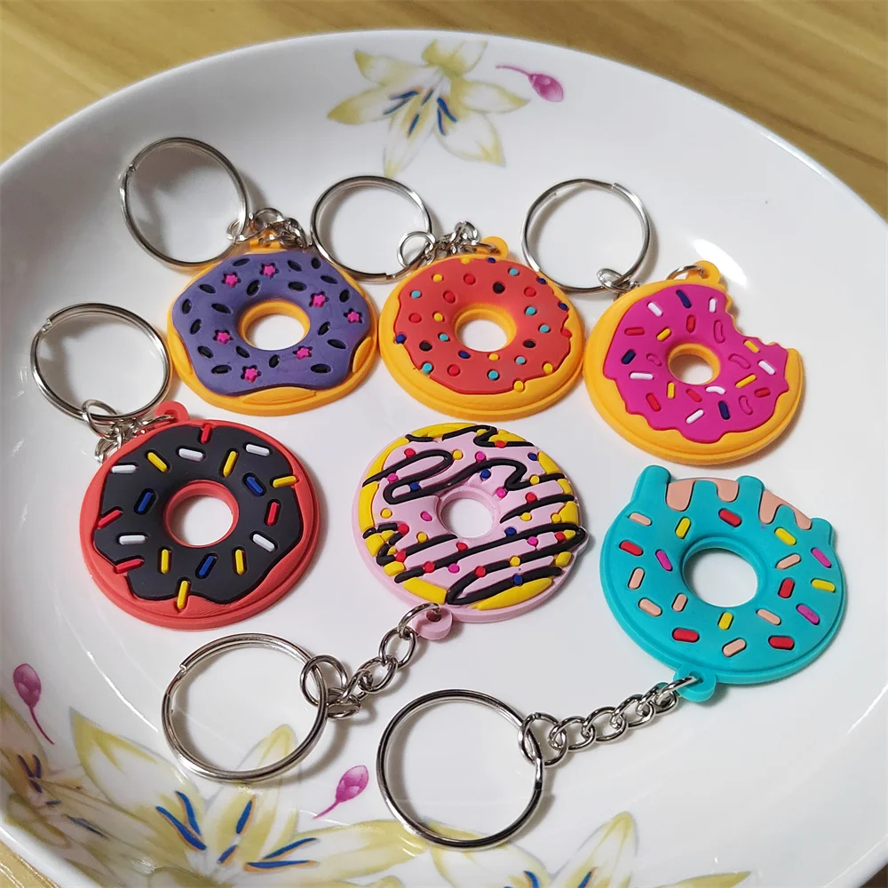 Creative Sweet Donut Keychain Car Key Ring Party Kids Food Pendant Keyrings Holder Christmas Gifts Ornaments Car Accessories