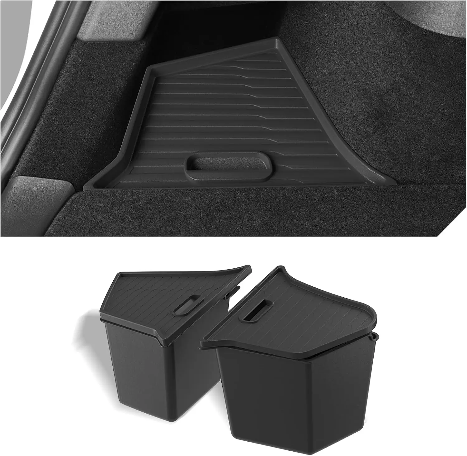 

2PCS Trunk Storage Box for Tesla Model Y 2021-2024, TPE Organizer Bins with Lids, Interior Black Accessories
