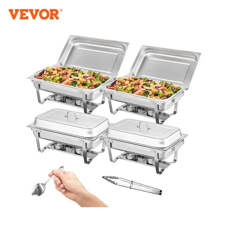 Vevor 8 Qt 2/4/6 Pack Chafing Schotel Buffetset Roestvrij Chafer W/Full Size Pannen Rechthoek Catering Warmer Server Met Deksel