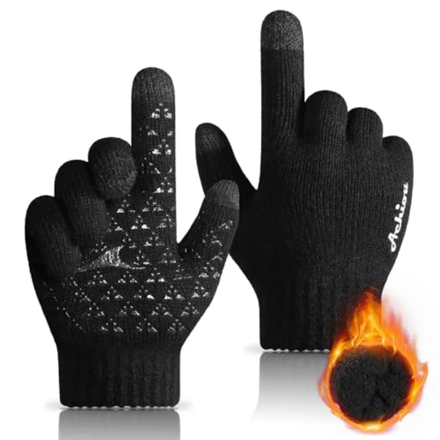 

Achiou Winter Gloves for Men Women, Touch Screen Gloves, Upgraded Thicken Anti-Slip Silicone Gel, Thermal Soft Knit Lining