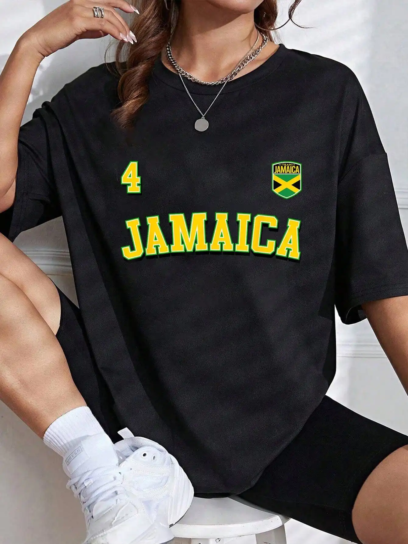 TEAM JAMAICA Jersey 4 Jamaican Flag Sports Clothing Matching T-Shirt - Graphic Tees Festival Outfits For Women, Tops For Summer, Top De Mujer Women Summer Clothes