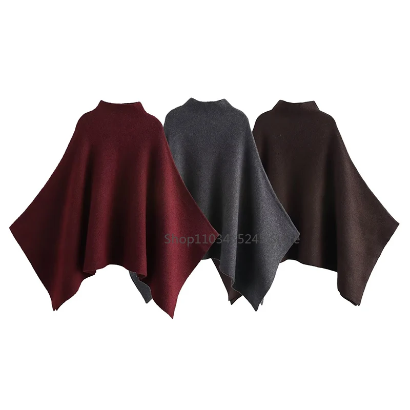 2025 New Women Fashion Solid Asymmetrical Knitted Pullover Capes Tops Vintage O-Neck Long Sleeves Female Chic Lady Tops