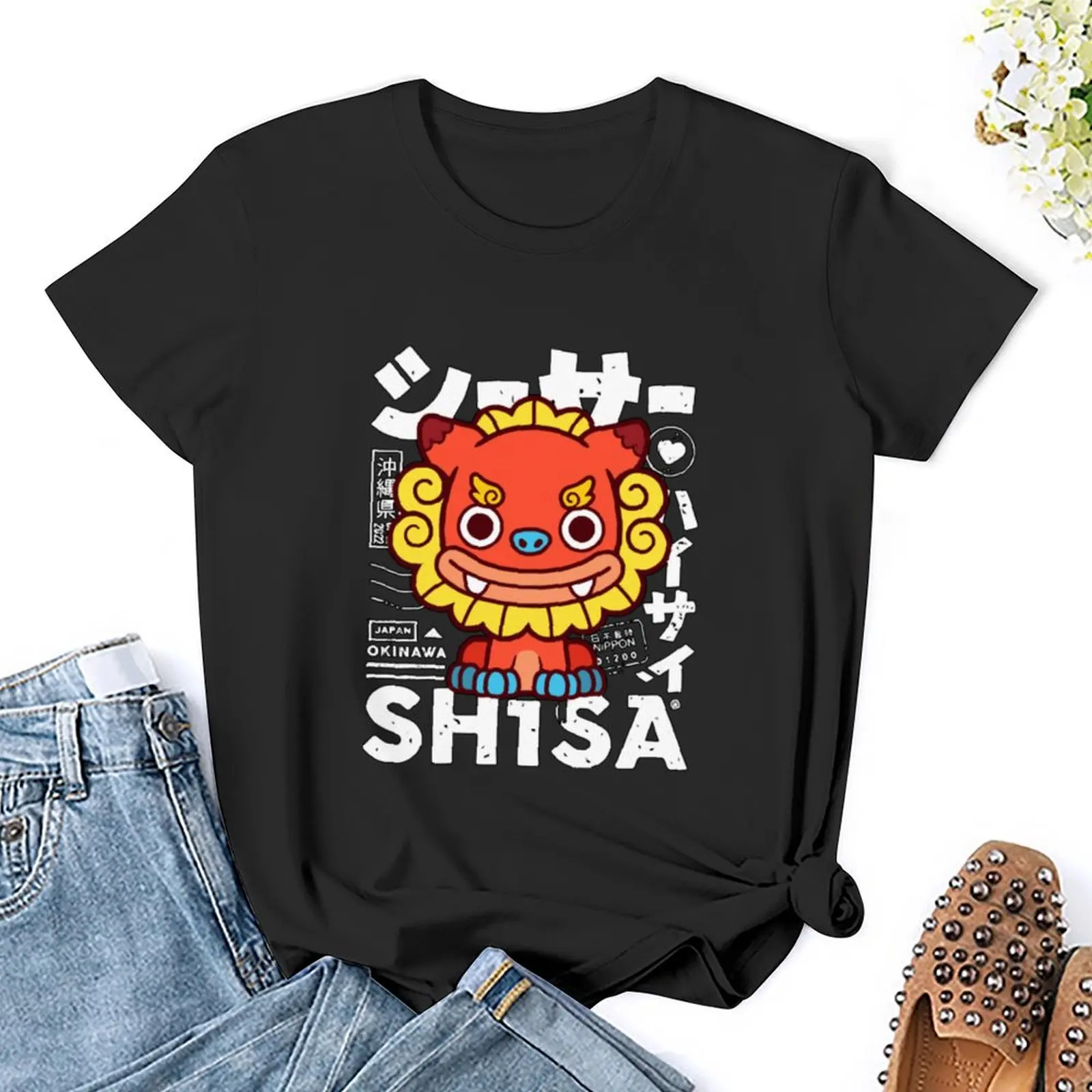 Shisa Kawaii T-Shirt aesthetic clothes summer tops Short sleeve tee vintage clothes t shirts for Women loose fit