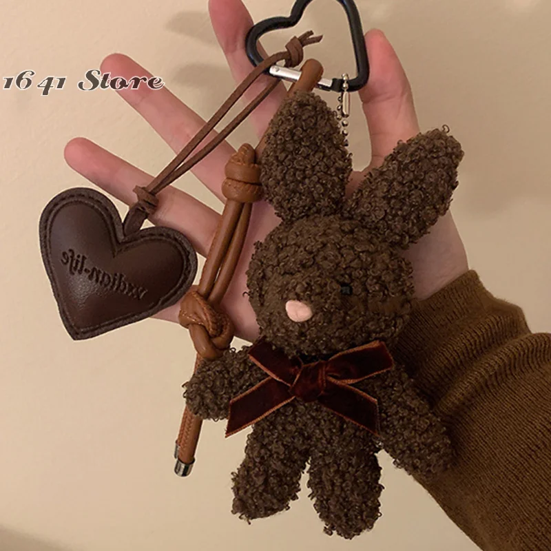 （NEW）Kawaii Plush Rabbit Keychain Y2K Cute Bunny Stuffed Keyring Backpack Pendant