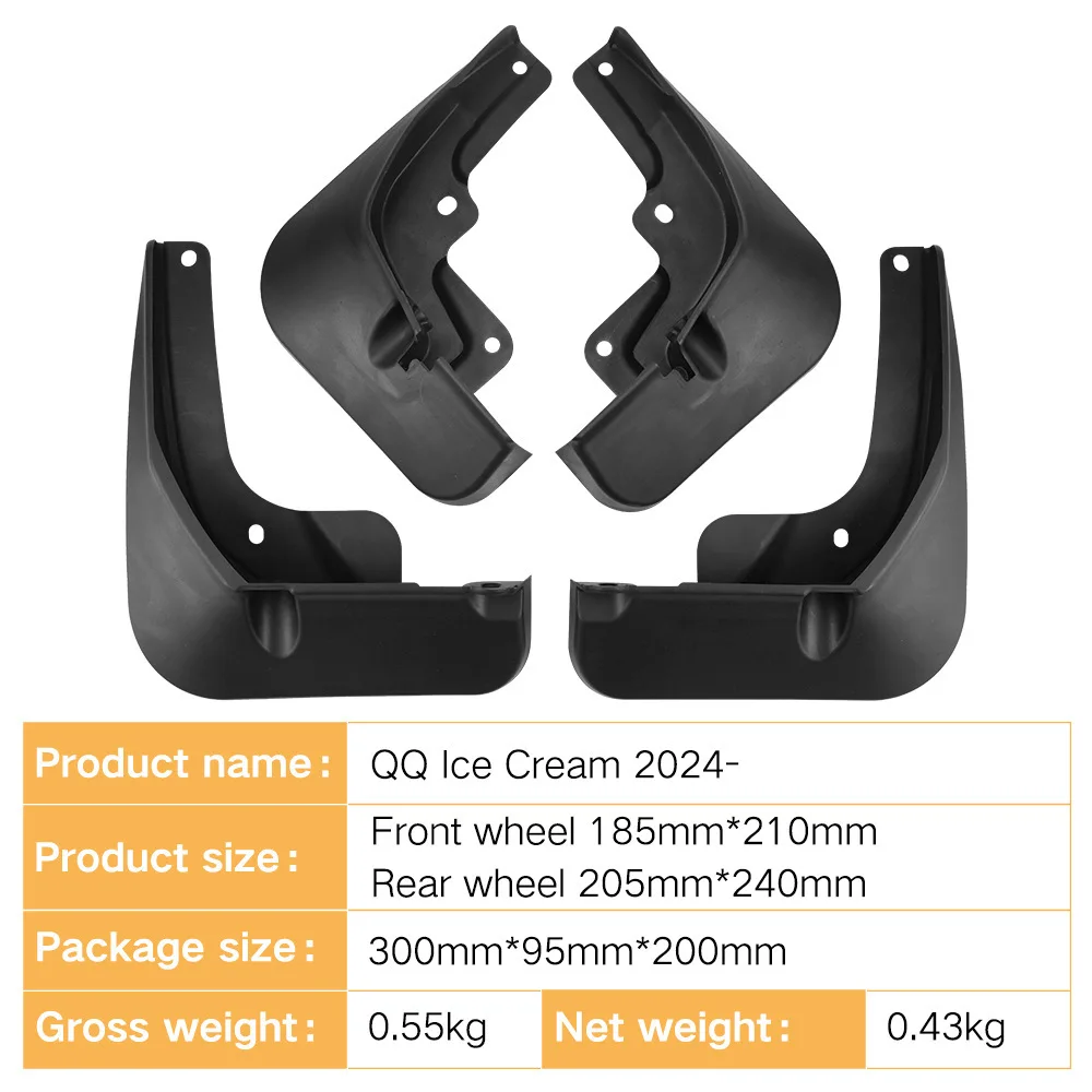 For 2024 Chery QQ Ice Cream Front Rear Mud Flaps Mudguards Splash Guards ABS Plastic Accessories
