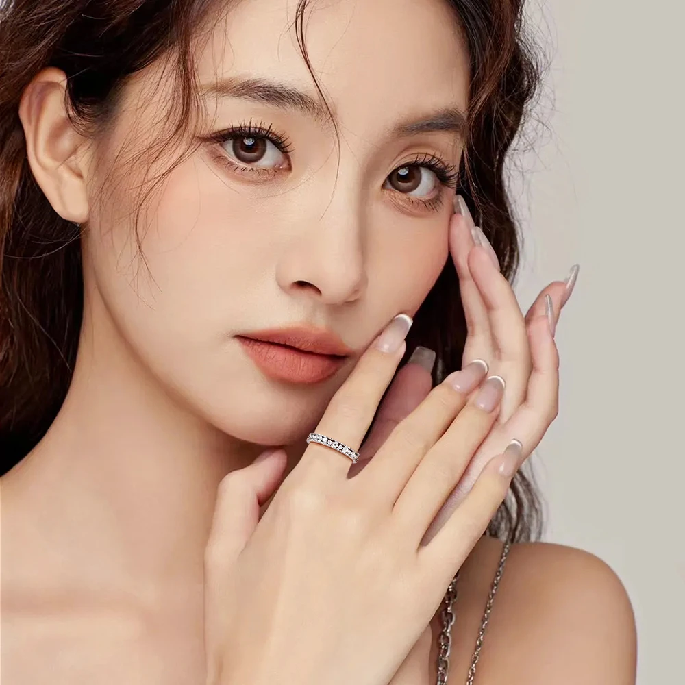 M-JAJA Half Eternity Moissanite Wedding Band for Women S925 Sterling Silver Couple Engagement Rings Birthday Fine Jewelry Gift - Image 2