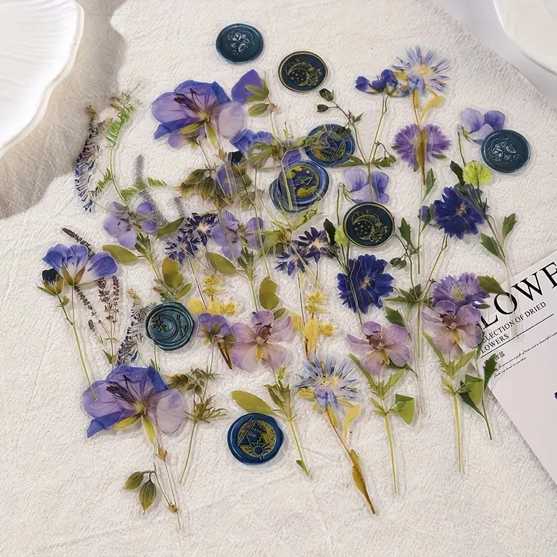 40 Sheets Dried Flower Collection Series Lacquer Plant Dried Flower PET Stickers Creative DIY Collage Decor Stationary