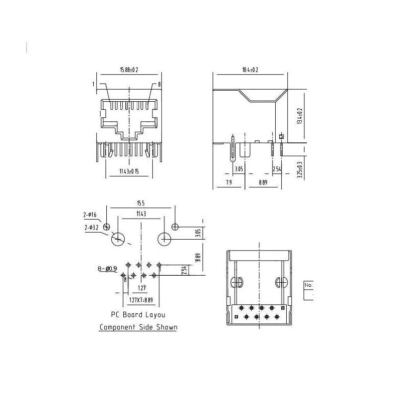 10pcs 18.3mm Rj45 Network Ethernet Female Socket Right Angle 56 8p8c Female Jack Connector