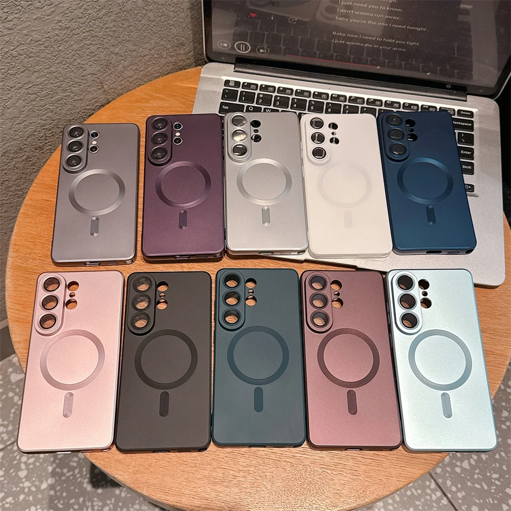 For MagSafe Solid Color Matte Plating Soft TPU Shockproof Phone Case For Samsung S26 Ultra S24 S23 S22 S25 Ultra Plus FE Cover