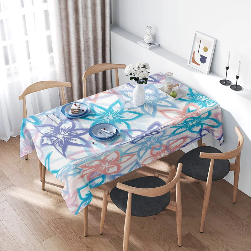 Bright Floral Printed Tablecloth for Dining Room Decor Polyester Square Placemat with Blue Flowers Pink Butterflies 160x240cm/63