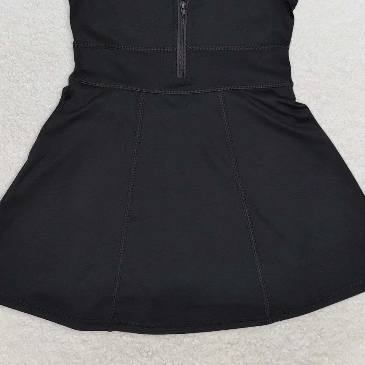 فستان رياضي أسود للفتيات الصغيرات بطول الركبة بدون أكمام وسحاب مع شورت #6