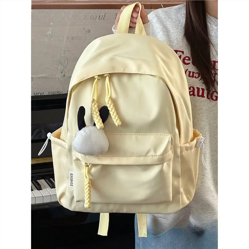 Tas ransel sekolah, tas ransel tas sekolah sederhana ringan warna Solid, dompet dan tas tangan mode jalanan anak perempuan Mori lucu manis