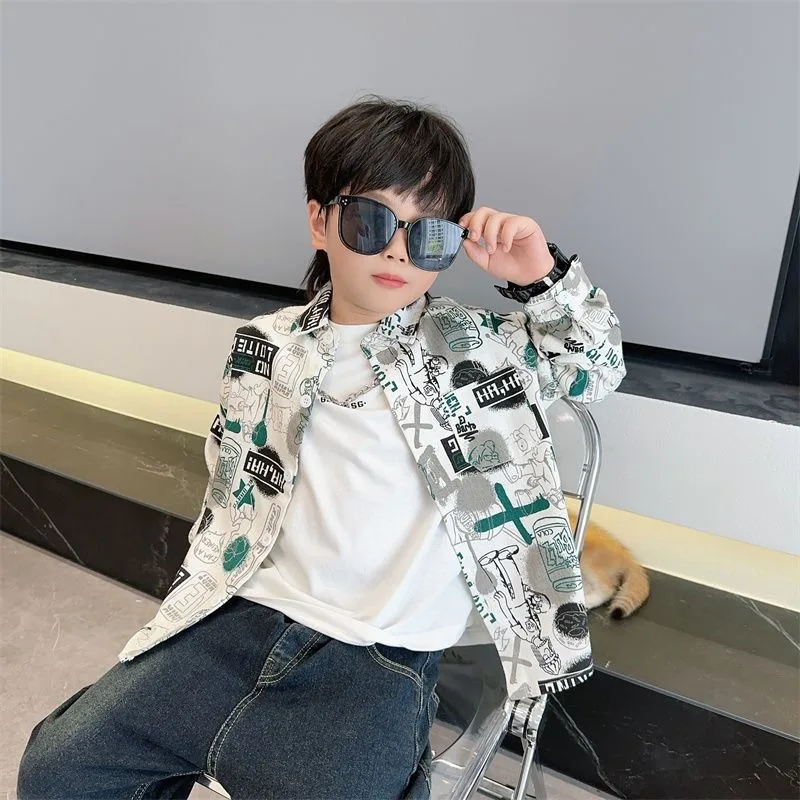 

2025 New Style Boys' Stylish Long Sleeve Shirt 3-6 Years Kids Spring/Fall Versatile Wear Cotton Soft Baby Boy Blouse