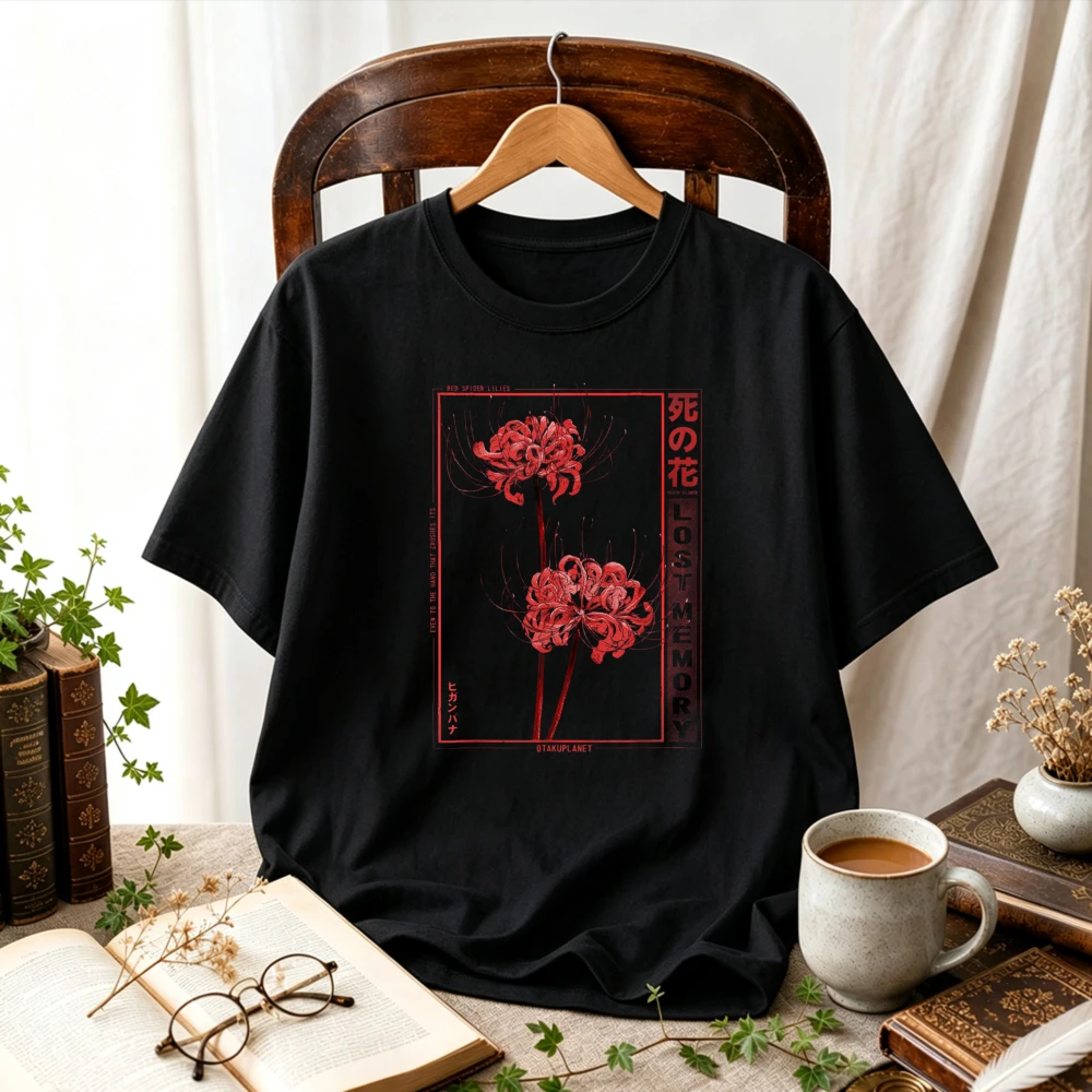 Red Spider Lily Japanese Anime Graphic T Shirt Lycoris Radiata Oriental Art Print Gothic Aesthetic Unisex Casual Cotton Tee Tops