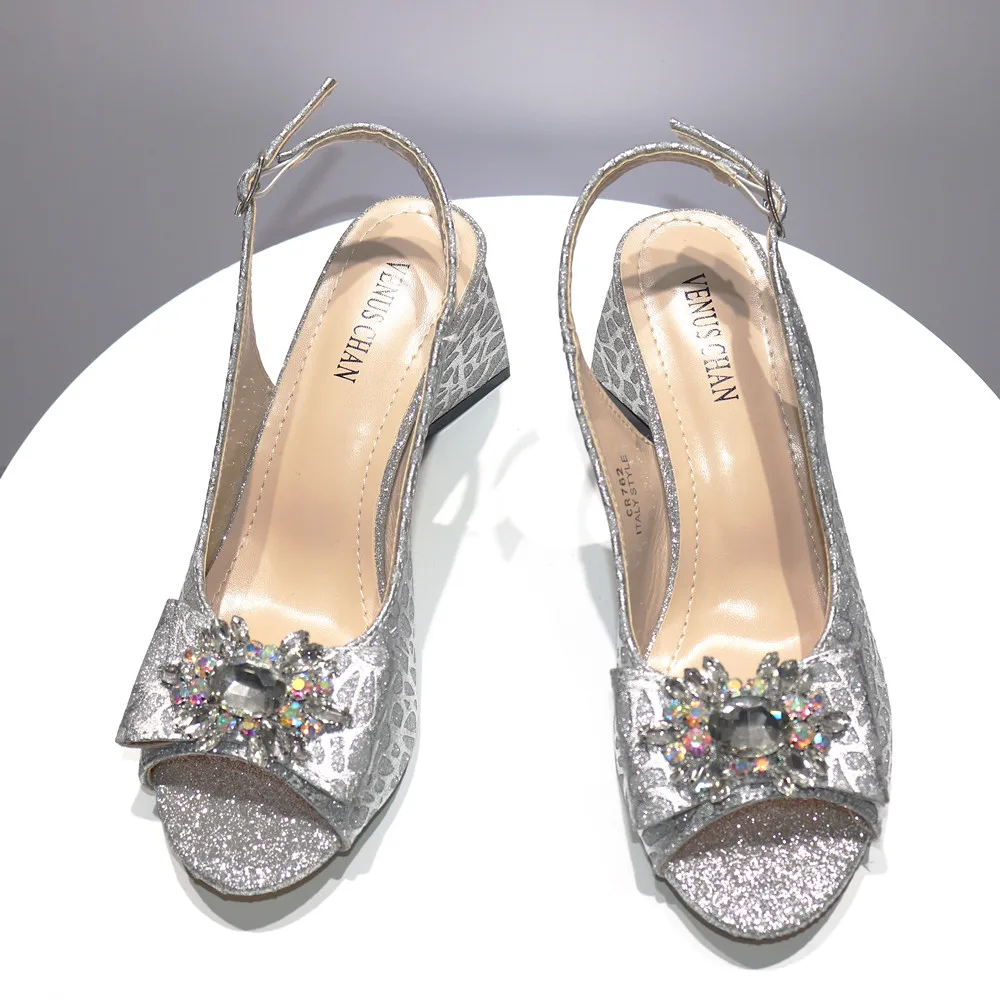 Venus Chan 2024 New Arrival Silver Color Shoes Matching Bag Set Butterfly Design For Nigerian Women Wedding Party Pump