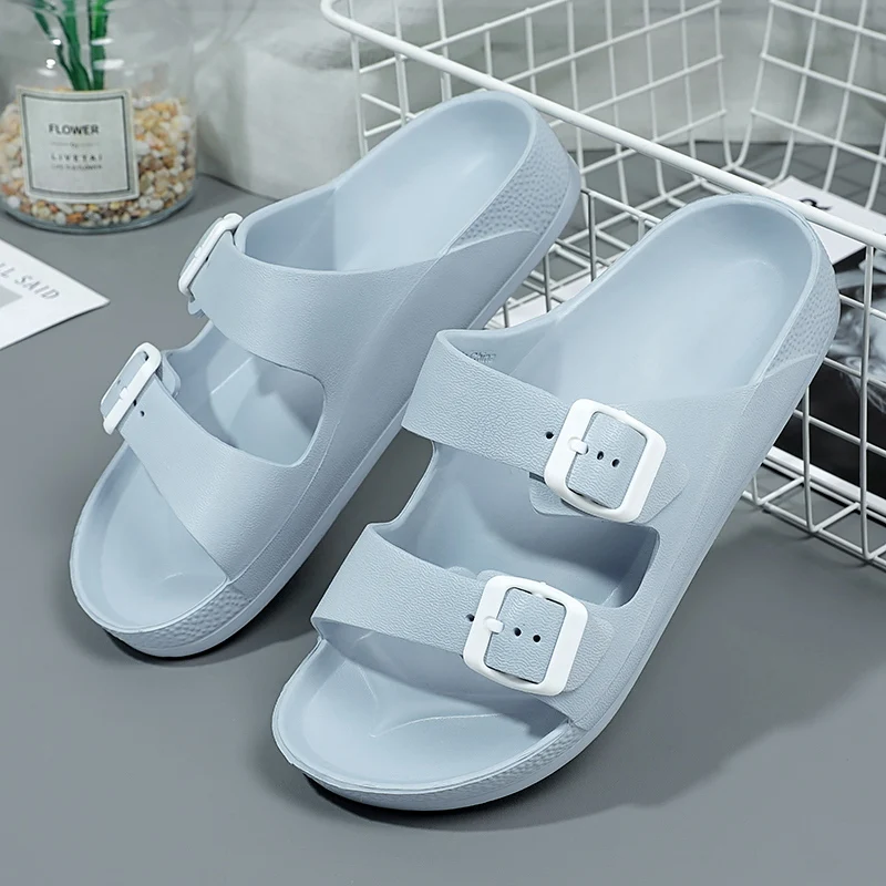 Summer ladies sweet wind slippers lovers non-slip Boken double buckle EVA thick sole slippers