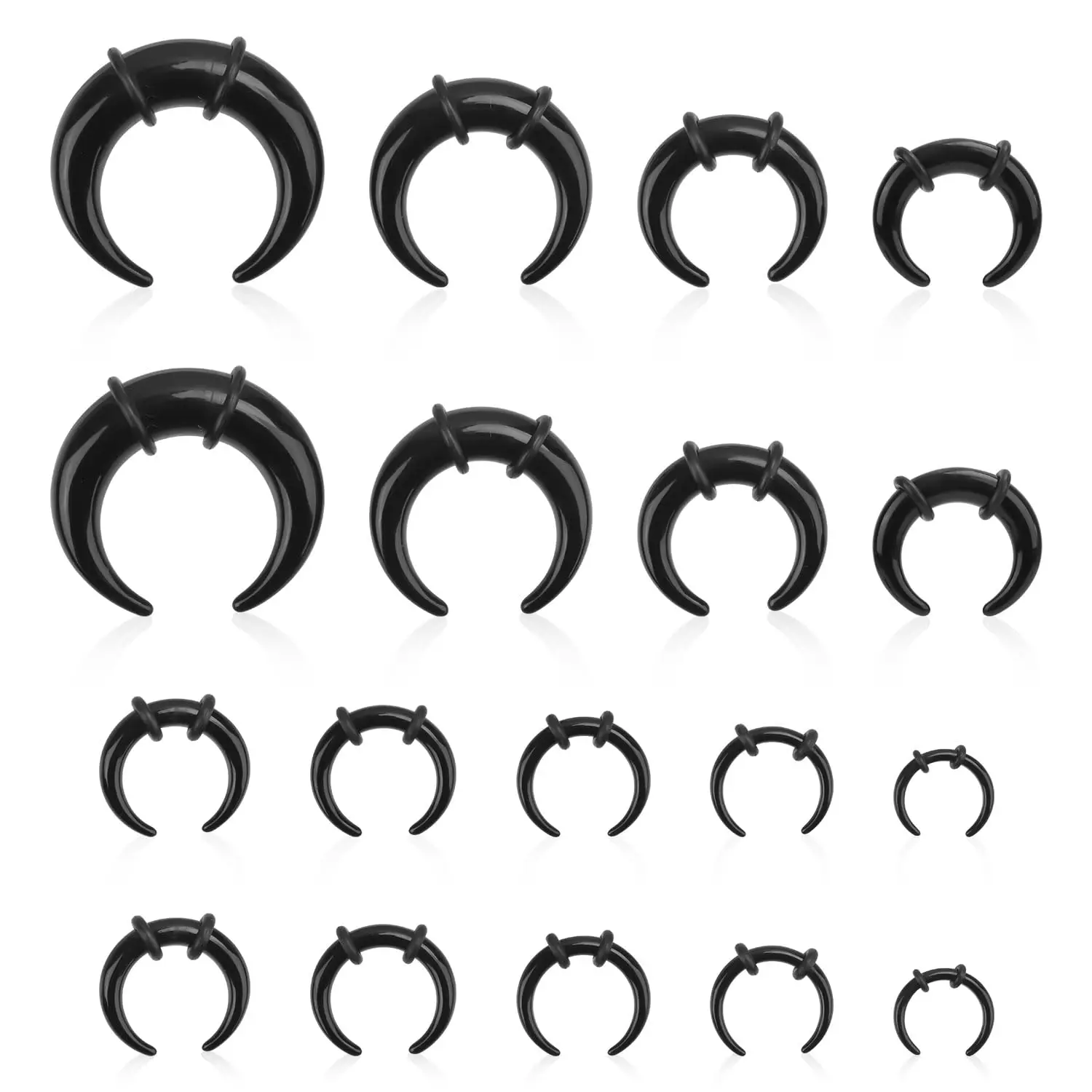 18 Pcs Acrylic Horseshoe Septum Pincher Rings C Shape Ear Stretching Taper Gauge Black White Clear for Men Women