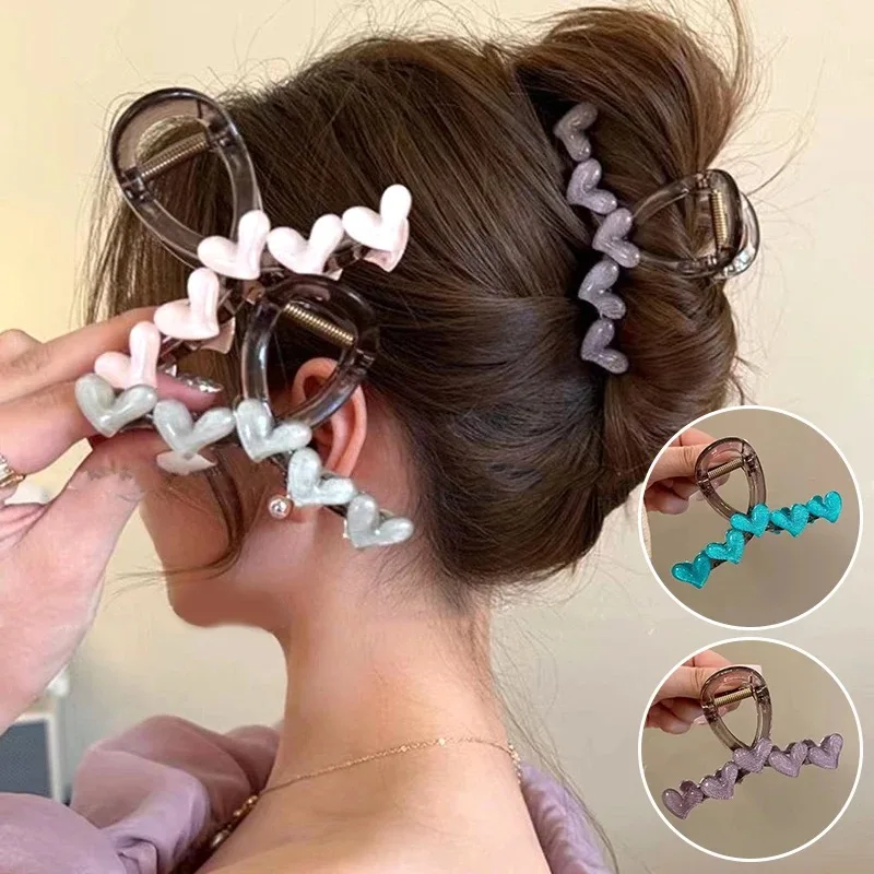 

Fashion Love Heart Hair Claw for Women Elegant Hair Shark Clip Headdress Girls Hair Clips Accessories Korean Simple Headwear