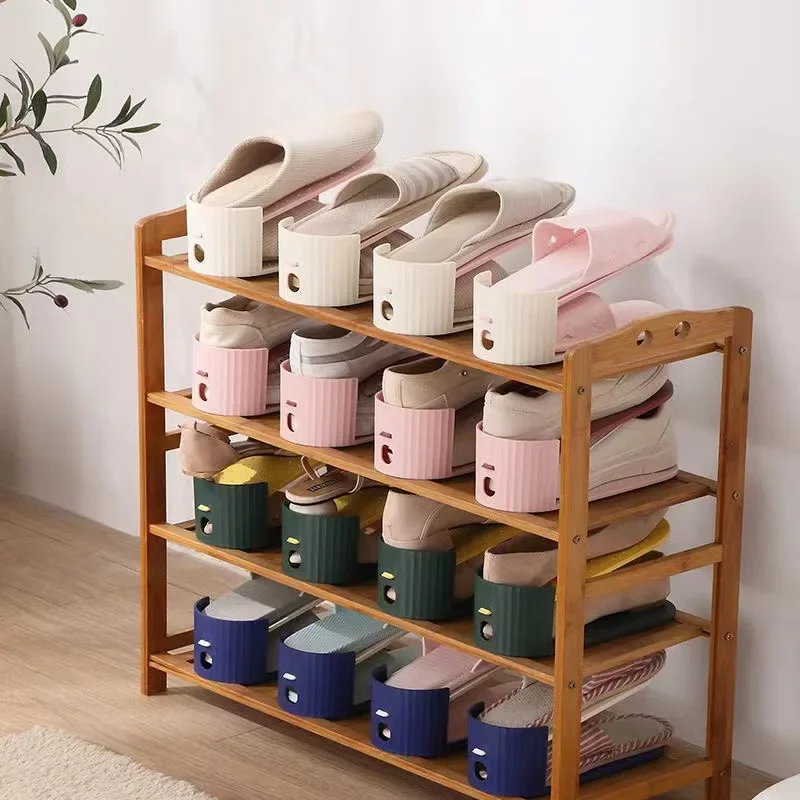 5 Pcs Shoe Rack Fashionable Vertical Stripes Dual Color Matching Space Saving for Various Short Shoe Types Home Organizer