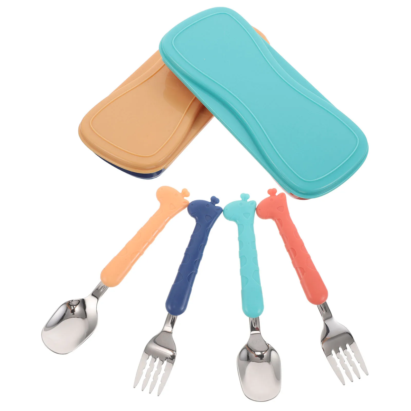 

1Set Toddler Utensils Stainless Steel Set Portable Case Baby Spoon Fork Ergonomic Handles Travel Eating Cutlery Set