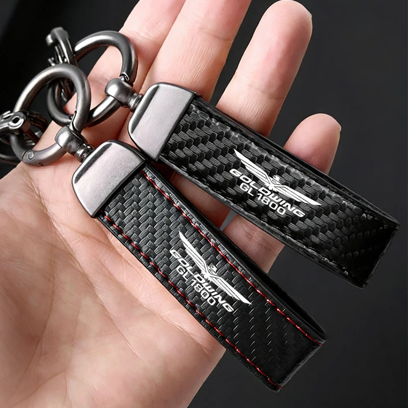 

For HONDA Gold Wing 1800 GL1800 GL 1800 Accessories Motorcycle Carbon Fiber Patterned leather rope Keychain Keyring key ring