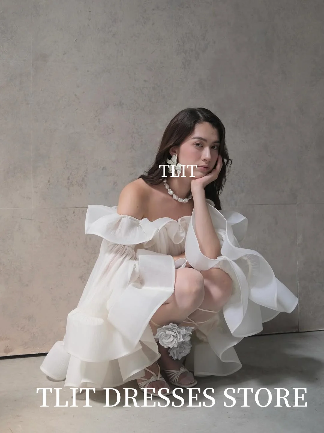 TLIT Fairy Ivory Chiffon Wedding Dress For Woman Off The Shoulder Korea Wedding Dresses Photo Shoot Bridal Gowns  customized