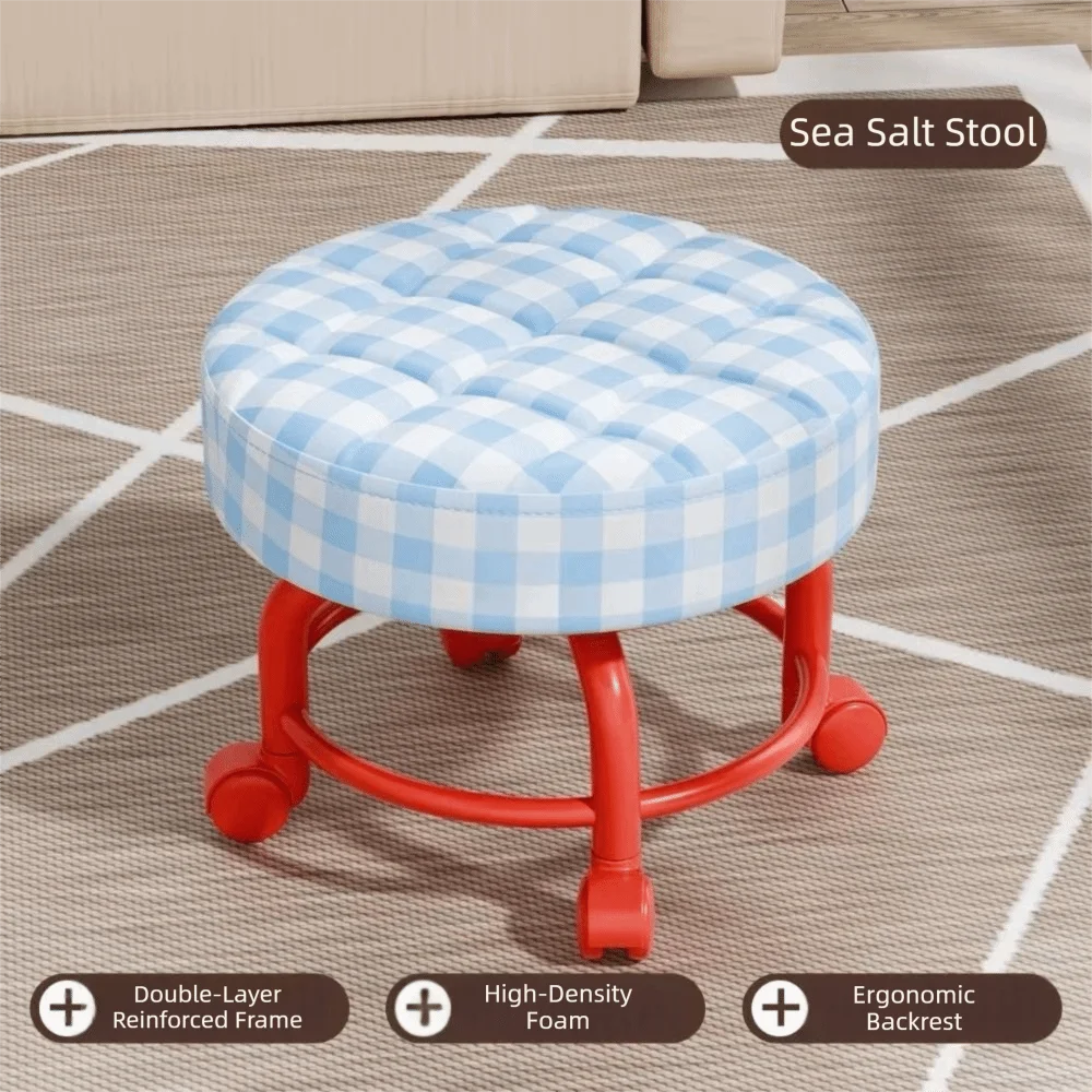 Thickened Sponge Cushion Rotating Rolling Stool Round Stool Jointed Stool Round Stool With Wheels Roller Base Pulley System