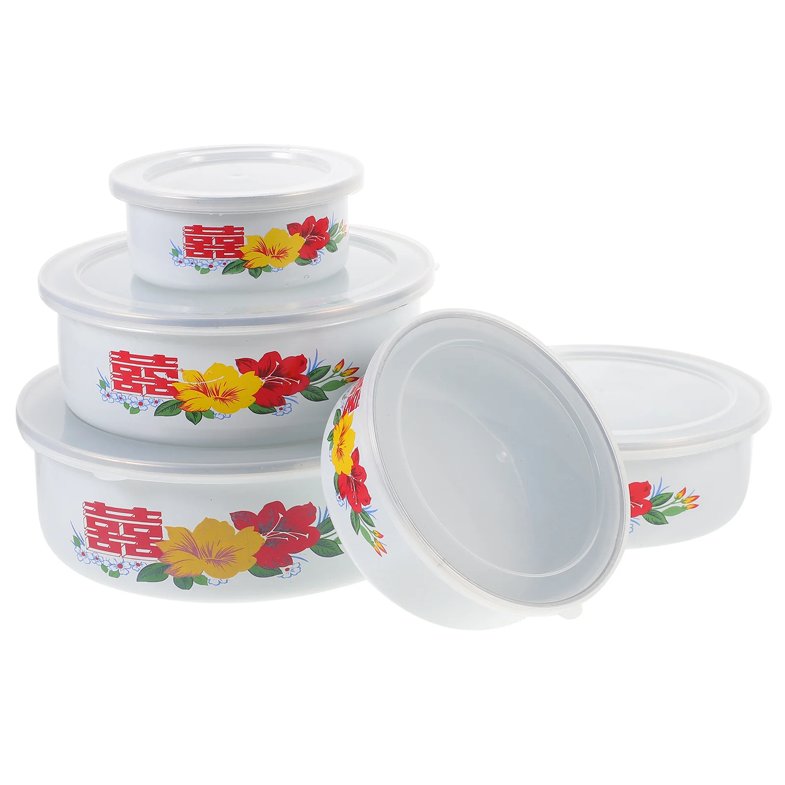 

1Set Enamelware Fresh Keeping Bowls Deep Soup Noodle Fruit Mixing Bowls with Lids for Kitchen Home Camping Picnic