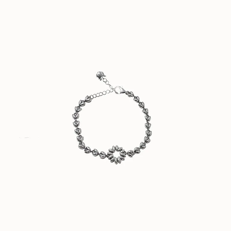 

YIBEZI 925 Sterling Silver Vintage Flower Love Bracelet Silver Bracelets for Women Girls bracelets