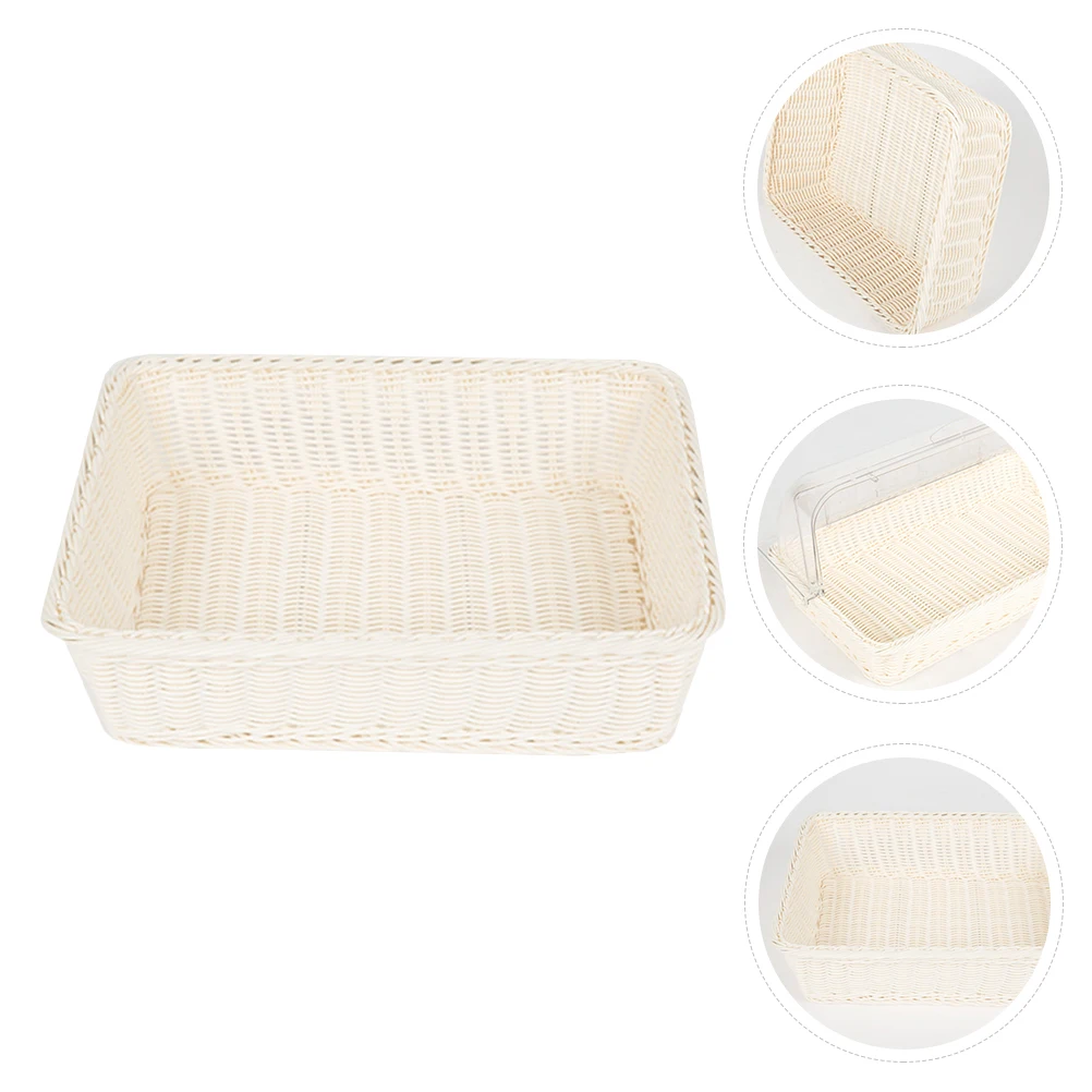

Woven Basket Imitation Rattan Storage Bread Organizer Smooth Surface Kitchen Bar Utensils Fruit Vegetable Container