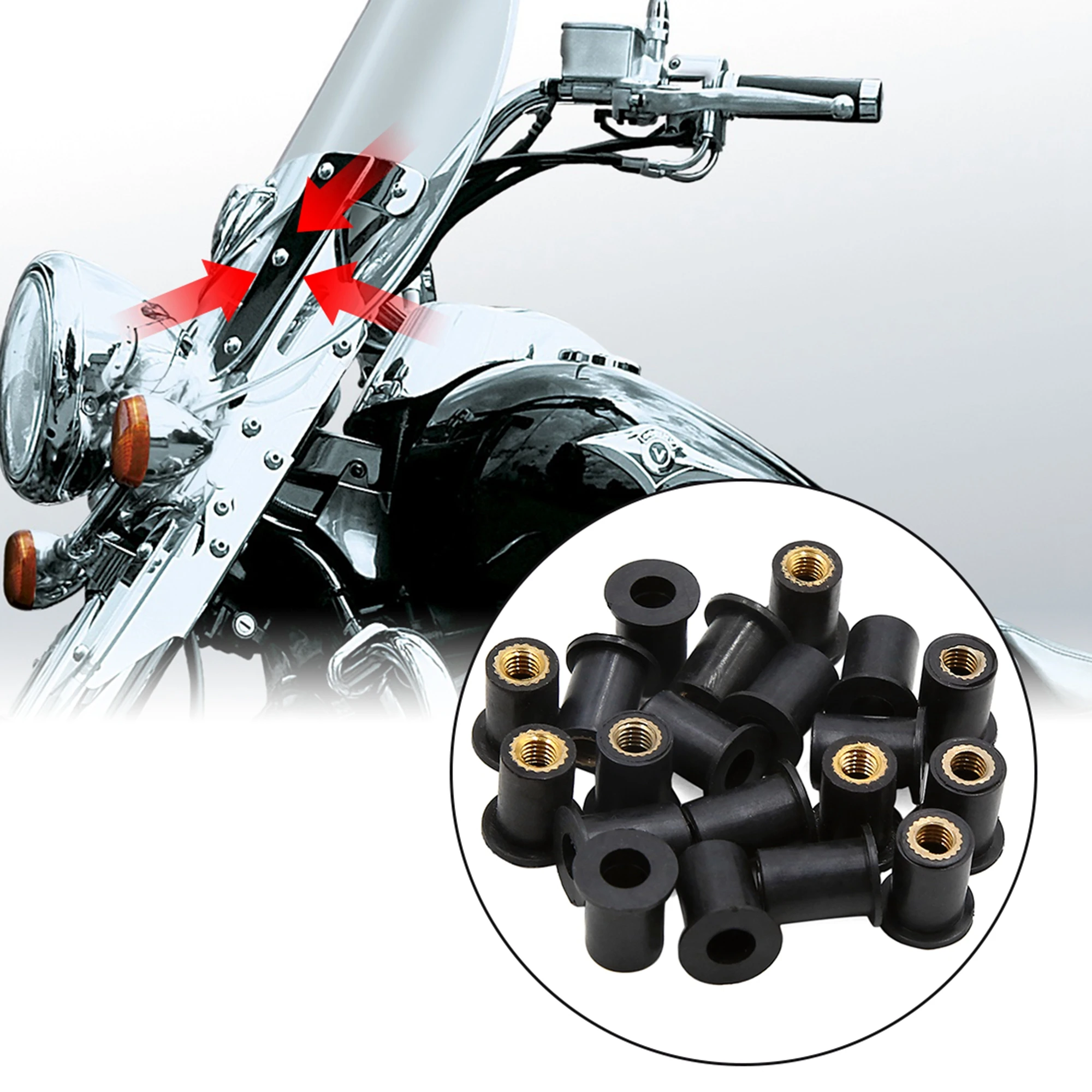 Motoforti M4 M5 M6 Motorcycle Windshield Windscreen Screws Bolts Nut 10/20/30/50pcs Universal Rubber Well Nuts Fastener Screw