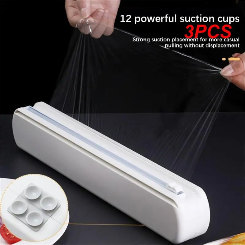 3PCS Fixing Foil Cling Film Wrap Dispenser Food Wrap Dispenser Cutter Plastic Sharp Cutter Storage Holder Kitchen Tool