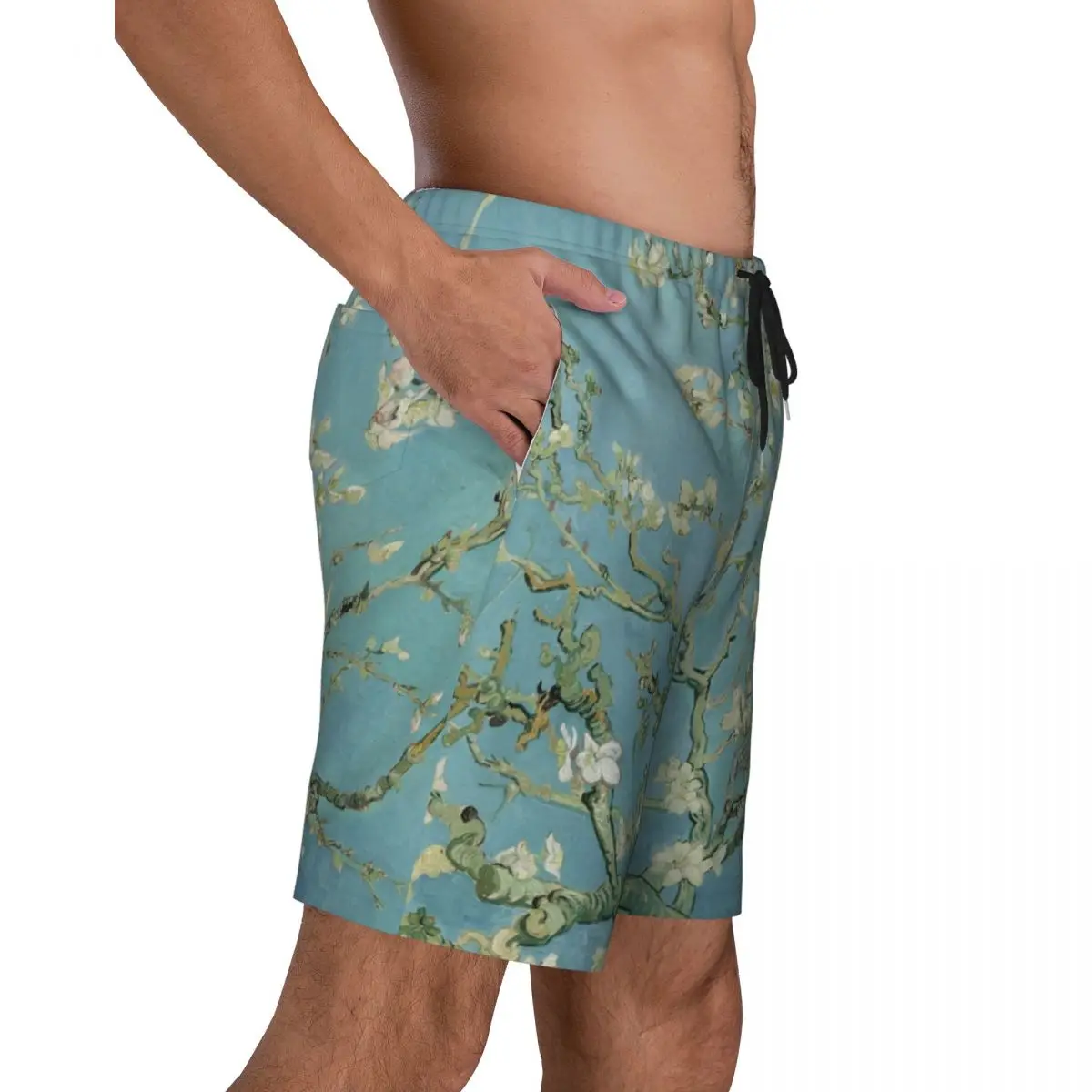 Custom Almond Blossoms By Vincent Van Gogh Swim Trunks Men Quick Dry Board Shorts Flowers Painting Swimwear Suits Boardshorts