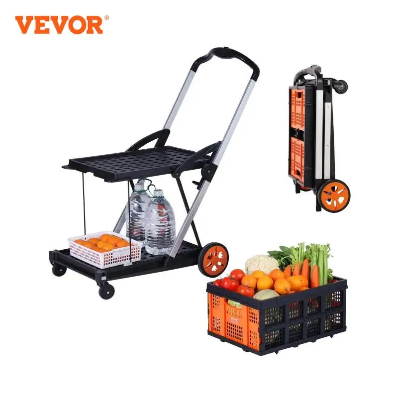 VEVOR Carrello multiuso pieghevole per la spesa da 198 libbre con cassa portaoggetti, ruote Carrello a mano 2 in 1 per generi alimentari/movimenti/ufficio