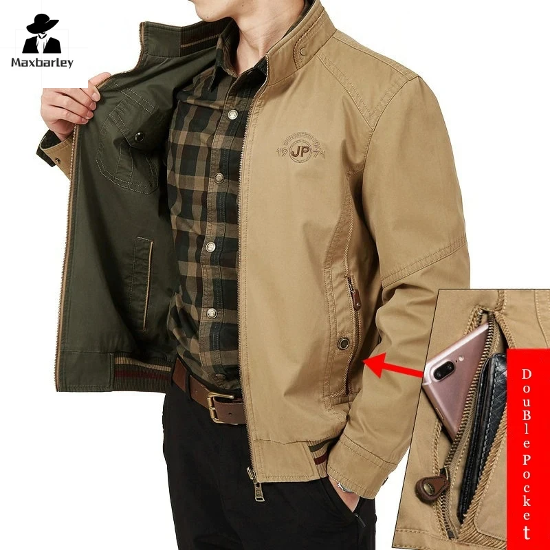 Herfst Heren Dubbel Gekleed Werkjack Casual Man Katoenen Werkjassen Mode Heren Multi-Pocket Cargo Jacks Kleding 2024 Nieuw