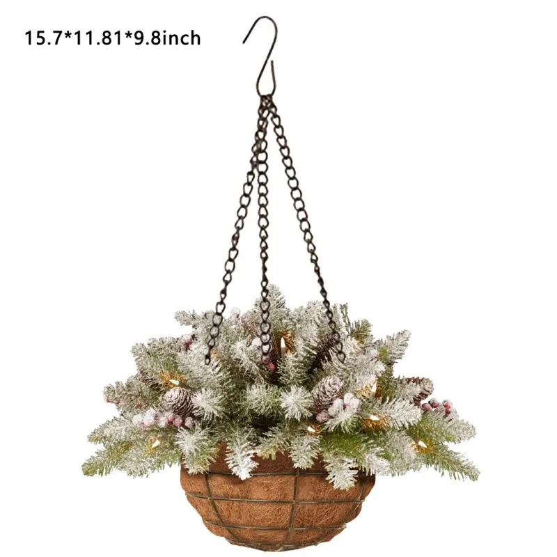 40cm Artificial Christmas Hanging Basket Golden Powder Golden Leaf Pine Cone Golden Ball Hanging Ornament Xmas Decor Ornament