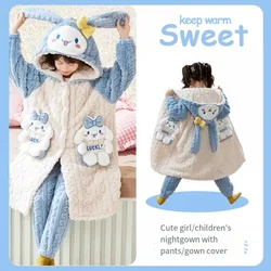 Kawaii Cinnamoroll Plush Pajamas Set Parent-Child Homewear Sanrioed Anime Thicken Winter Cartoon Women Child Bathrobe Keep Warm