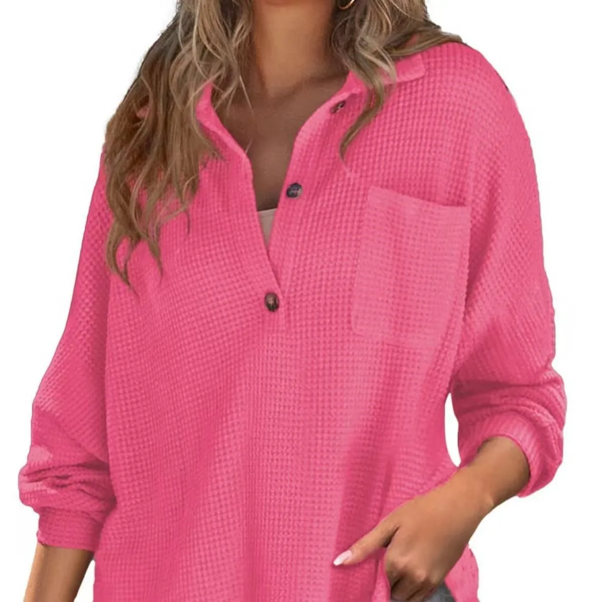 Women's Autumn/Winter Waffle Knitted Top