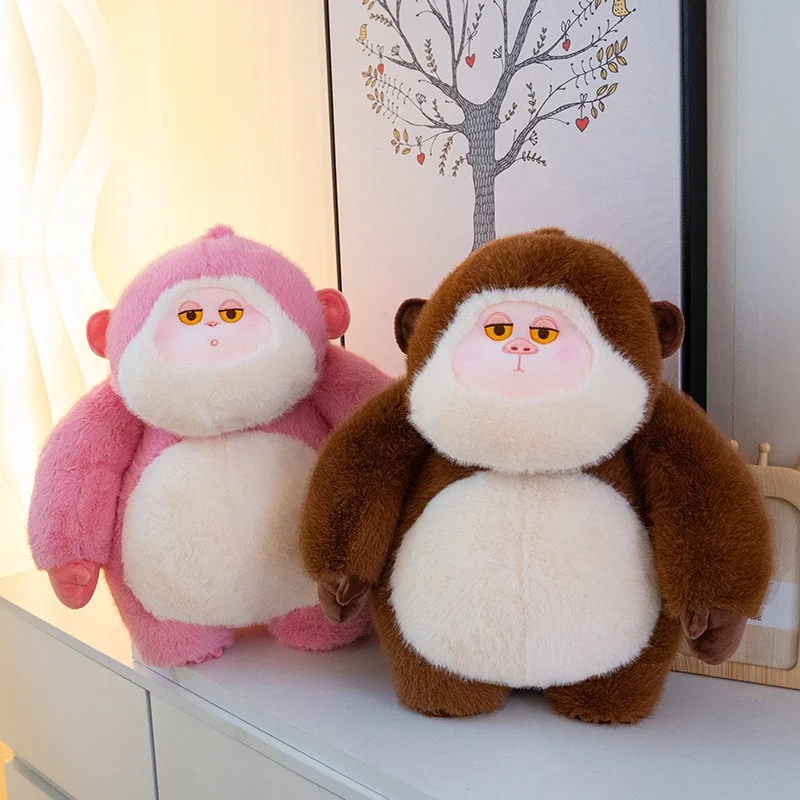 

Cute Gorilla Doll Plush Toy Pink/Brown Stuffed Fluffy Fatty Monkey Standing Plushie Soft Decoration Gift