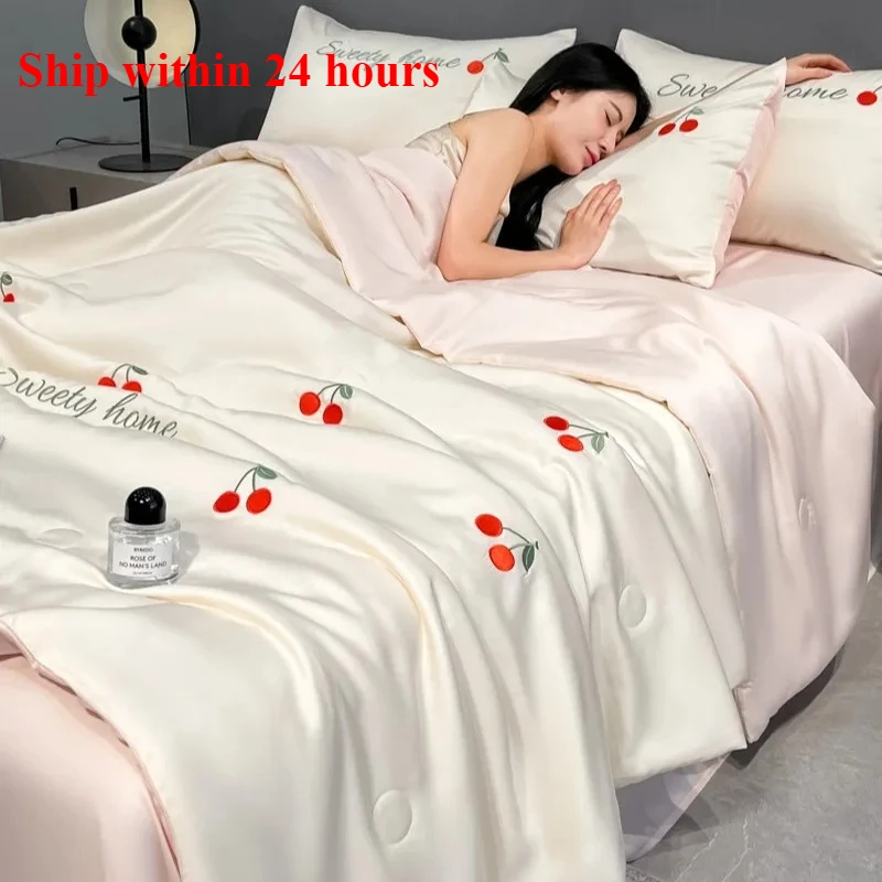 

2025 washed ice silk summer quilt four-piece air conditioner quilt four-piece summer cool ice silk summer quilt