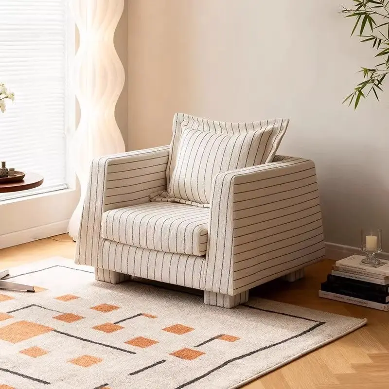 

Korean bedroom balcony living room single sofa chair leisure chair lazy simple modern fabric striped armchair