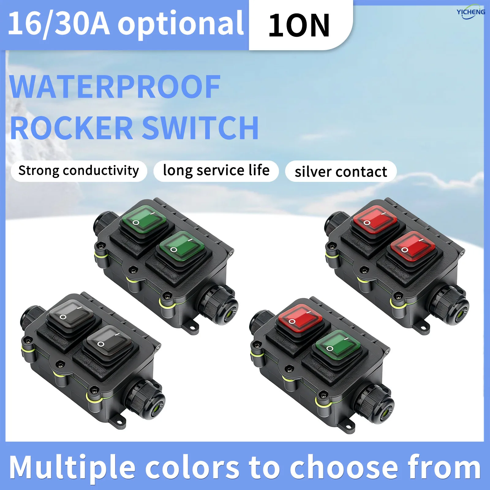 1Pcs  Waterproof outdoor junction box Waterproof On Off Toggle Switch with Light Rocker Button Inline Cord Switch DPST IP66
