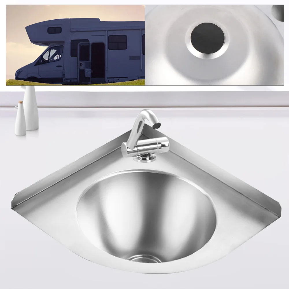 

RV Boat Caravan Triangular Stainless Steel Sink With Faucet