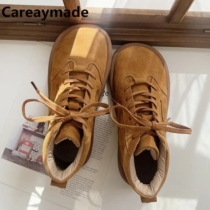 Careaymade-Genuine leather wider toe thick soled women's boots,Winter Boken Soft Sole Snow Boots,Comfortable Women Short Shoes
