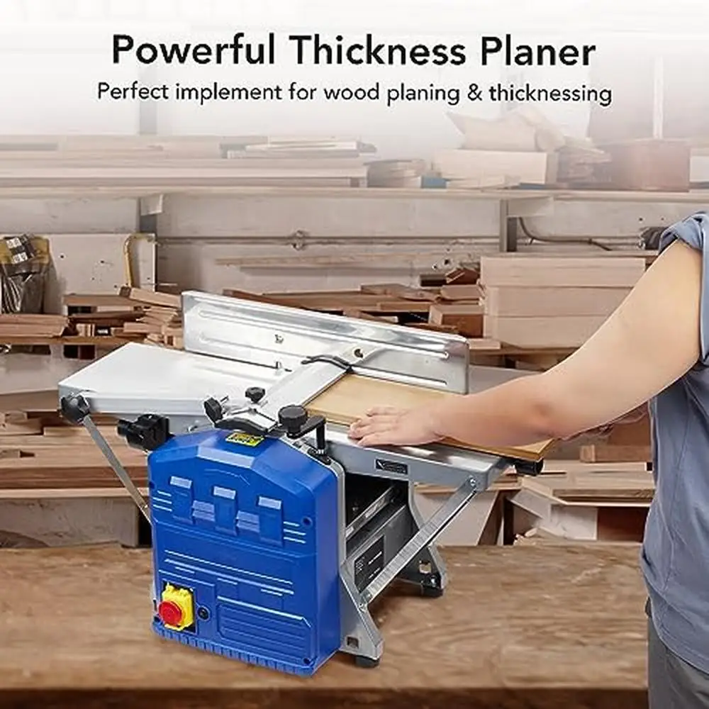 1250W Powerful Electric Benchtop Planer Woodworking Tool 8000 RPM Low Dust Low Noise Planer Machine 204mm Width 0-2mm Depth