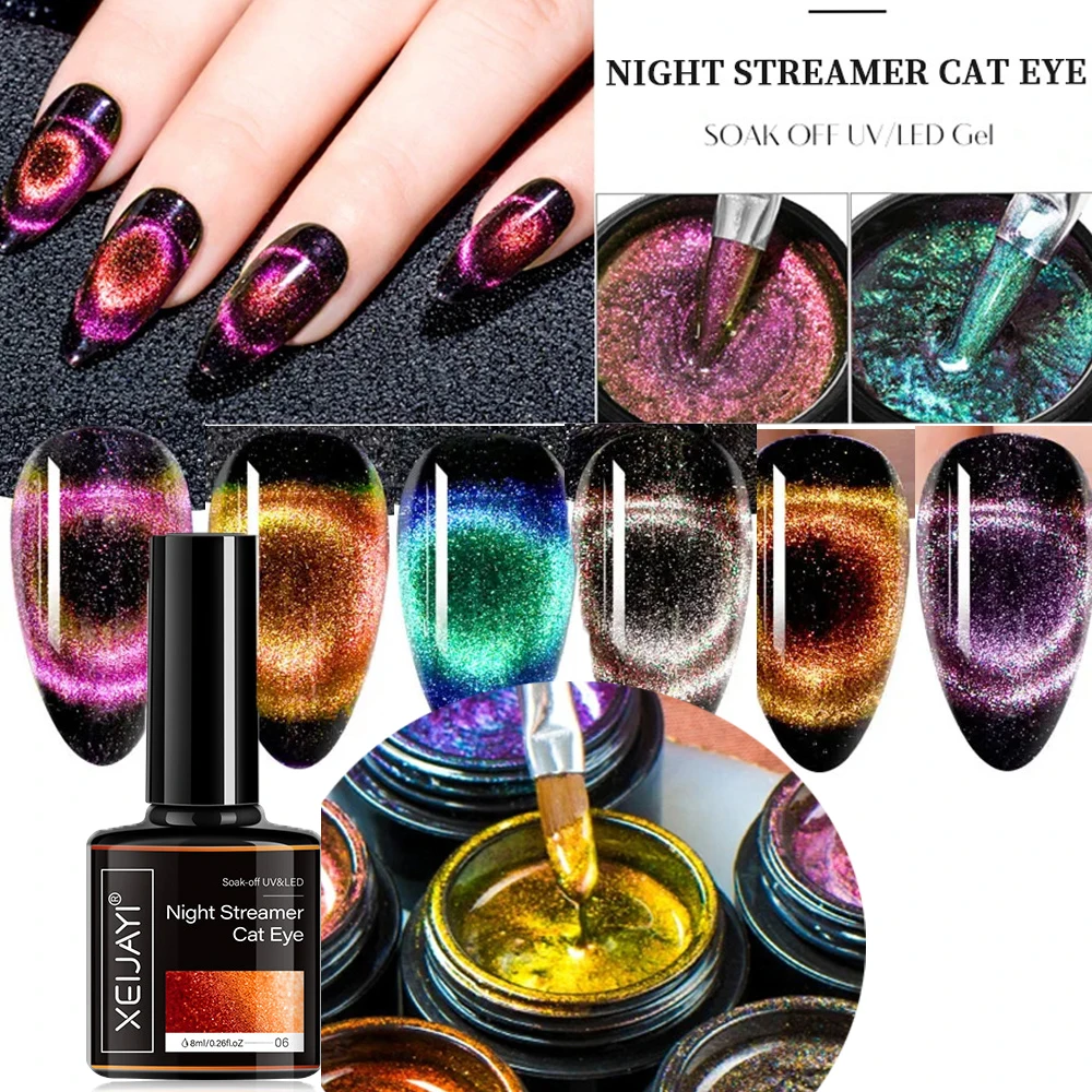 6Colors 9D Galaxy Chameleon Cat Eye Nail Gel Polish Magnetic Long Lasting Shining Magnet Cat Eye Nails Art Soak Off UV Gel 8ml