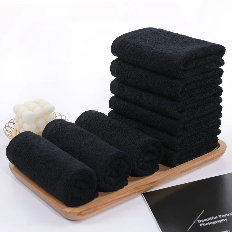 Toalla negra de algodón suave para la cara, paño de baño para Hotel, baño, belleza, hogar, fuerte absorción de agua, toallas de cocina